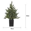 Brad Artificial de Craciun cu 80 LED-uri Alb Cald, 95 cm, in Ghiveci Negru, Alimentare Baterii AA, Timer, IP44, Verde