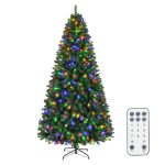 Brad Artificial de Craciun cu 440 LED-uri RGB Multicolor si Alb Cald, Telecomanda, 240 cm, 1484 Varfuri, Diametru 124 cm, Verde