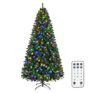 Brad Artificial de Craciun cu 440 LED-uri RGB Multicolor si Alb Cald, Telecomanda, 240 cm, 1484 Varfuri, Diametru 124 cm, Verde