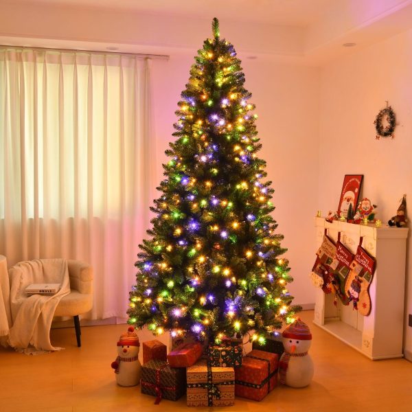 Brad Artificial de Craciun cu 440 LED-uri RGB Multicolor si Alb Cald, Telecomanda, 240 cm, 1484 Varfuri, Diametru 124 cm, Verde