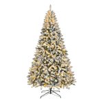 Brad Artificial Nins de Craciun cu 500 LED-uri Alb Cald, 240 cm, 1600 Varfuri, Diametru 135 cm, Suport Metalic, Verde cu Alb