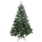 Brad Artificial de Craciun cu Ramuri Inghetate, 180 cm, 815 Varfuri, PVC, Suport Metalic Inclus, Verde cu Alb