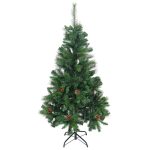 Brad Artificial de Craciun cu Conuri de Pin, Aspect Natural, 150 cm, 418 Varfuri, PVC, Suport Metalic Inclus, Verde