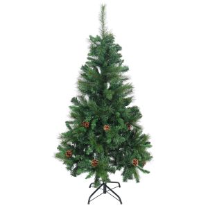 Brad Artificial de Craciun cu Conuri de Pin, Aspect Natural, 150 cm, 418 Varfuri, PVC, Suport Metalic Inclus, Verde