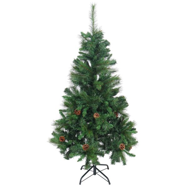 Brad Artificial de Craciun cu Conuri de Pin, Aspect Natural, 150 cm, 418 Varfuri, PVC, Suport Metalic Inclus, Verde