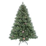 Brad Artificial de Craciun cu Conuri de Pin, 180 cm, 709 Varfuri, Diametru 132 cm, PVC, Suport Metalic, Verde