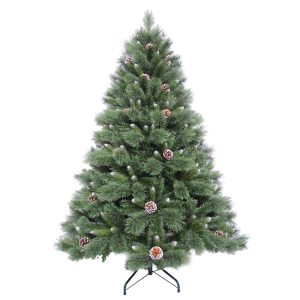 Brad Artificial de Craciun cu Conuri de Pin, 180 cm, 709 Varfuri, Diametru 132 cm, PVC, Suport Metalic, Verde
