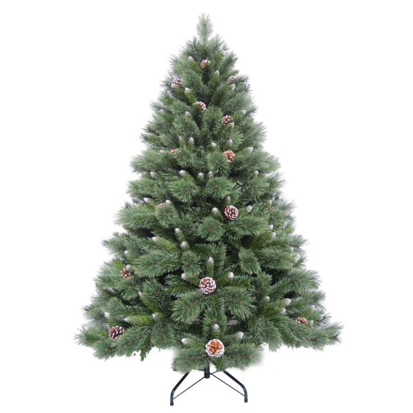 Brad Artificial de Craciun cu Conuri de Pin, 180 cm, 709 Varfuri, Diametru 132 cm, PVC, Suport Metalic, Verde