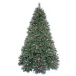 Brad Artificial de Craciun cu Conuri de Pin, 210 cm, 1017 Varfuri, Diametru 142 cm, PVC, Suport Metalic, Verde