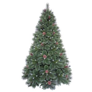 Brad Artificial de Craciun cu Conuri de Pin, 210 cm, 1017 Varfuri, Diametru 142 cm, PVC, Suport Metalic, Verde