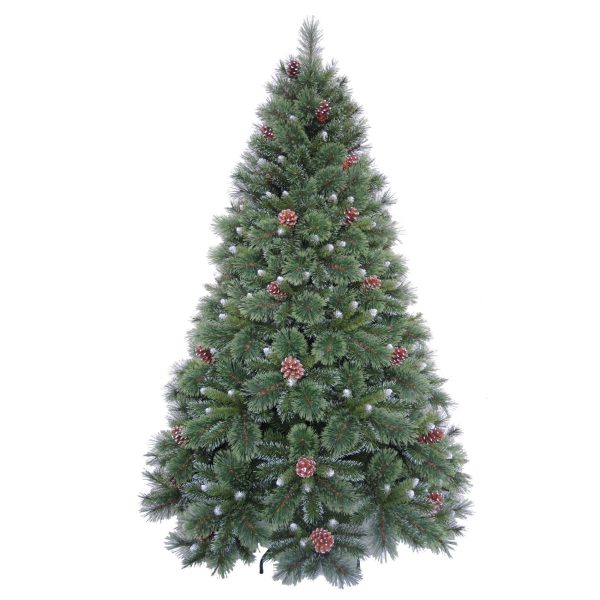 Brad Artificial de Craciun cu Conuri de Pin, 210 cm, 1017 Varfuri, Diametru 142 cm, PVC, Suport Metalic, Verde