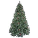 Brad Artificial de Craciun cu Conuri de Pin, 240 cm, 1401 Varfuri, Diametru 157 cm, PVC, Suport Metalic, Verde
