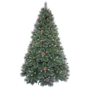 Brad Artificial de Craciun cu Conuri de Pin, 240 cm, 1401 Varfuri, Diametru 157 cm, PVC, Suport Metalic, Verde