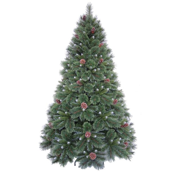 Brad Artificial de Craciun cu Conuri de Pin, 240 cm, 1401 Varfuri, Diametru 157 cm, PVC, Suport Metalic, Verde