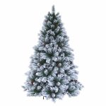 Brad Artificial Nins de Craciun cu Conuri, 210 cm, 873 Crengute, Diametru 137.2 cm, Suport Metalic, Verde cu Alb