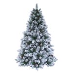 Brad Artificial Nins de Craciun cu Conuri, 240 cm, 1153 Crengute, Diametru 157.5 cm, Suport Metalic, Verde cu Alb