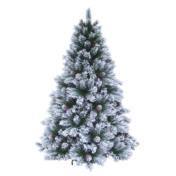 Brad Artificial Nins de Craciun cu Conuri, 300 cm, 1849 Crengute, Diametru 186 cm, Suport Metalic, Verde cu Alb