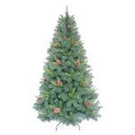 Brad Artificial de Craciun cu Aspect Natural si Conuri, 240 cm, 1314 Crengute, PVC, Suport Metalic, Verde