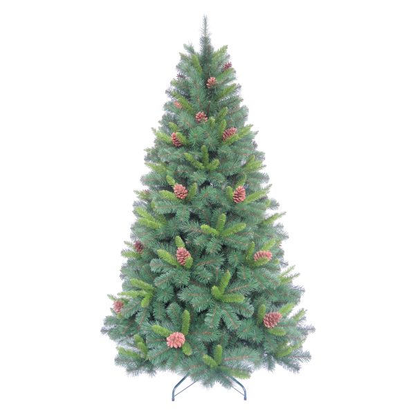 Brad Artificial de Craciun cu Aspect Natural si Conuri, 240 cm, 1314 Crengute, PVC, Suport Metalic, Verde