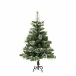 Brad Artificial Nins de Craciun cu Conuri si Fructe Rosii, 120 cm, 285 Varfuri, Diametru 80 cm, Suport Metalic, Verde
