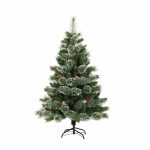 Brad Artificial Nins de Craciun cu Conuri si Fructe Rosii, 150 cm, 461 Varfuri, Diametru 100 cm, Suport Metalic, Verde