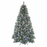 Brad Artificial de Craciun cu Conuri si Aspect de Zapada, 240 cm, 4 Sectiuni, PVC, Suport Metalic, Verde