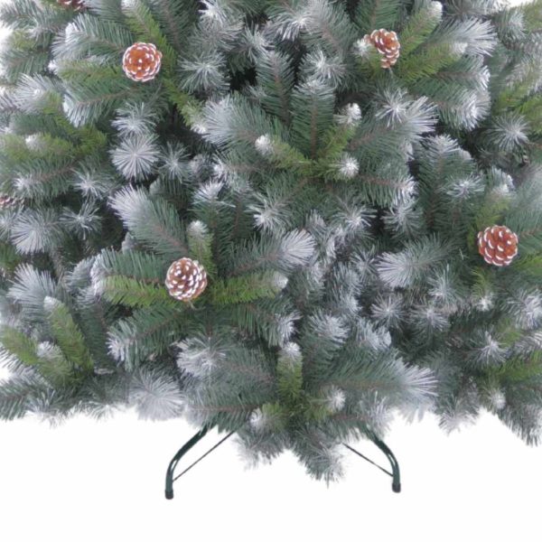Brad Artificial de Craciun cu Conuri si Aspect de Zapada, 240 cm, 4 Sectiuni, PVC, Suport Metalic, Verde