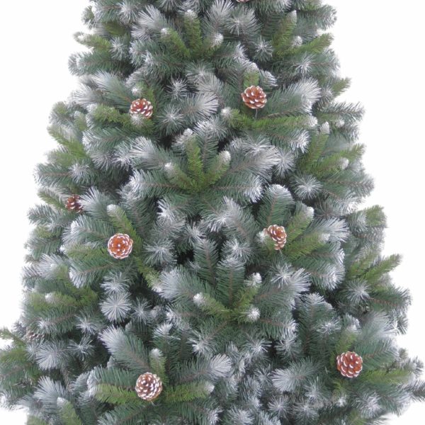 Brad Artificial de Craciun cu Conuri si Aspect de Zapada, 240 cm, 4 Sectiuni, PVC, Suport Metalic, Verde