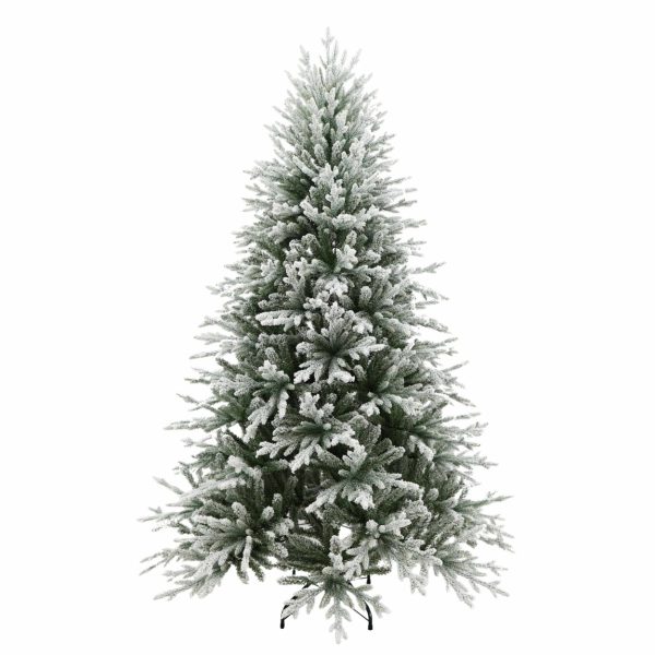 Brad Artificial Nins de Craciun cu Ramuri Inghetate, 200 cm, 2 Sectiuni, Polietilena si PVC, Suport Metalic, Verde cu Alb