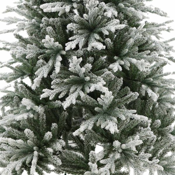 Brad Artificial Nins de Craciun cu Ramuri Inghetate, 200 cm, 2 Sectiuni, Polietilena si PVC, Suport Metalic, Verde cu Alb