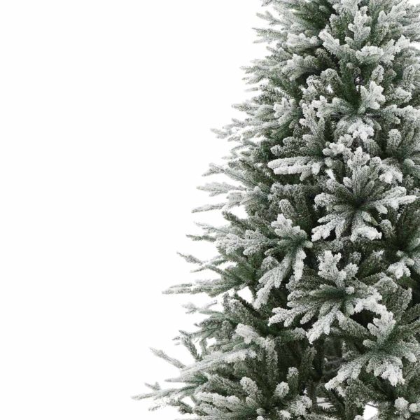 Brad Artificial Nins de Craciun cu Ramuri Inghetate, 200 cm, 2 Sectiuni, Polietilena si PVC, Suport Metalic, Verde cu Alb