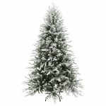 Brad Artificial Nins de Craciun cu Ramuri Inghetate, 240 cm, 4 Sectiuni, Polietilena si PVC, Suport Metalic, Verde cu Alb