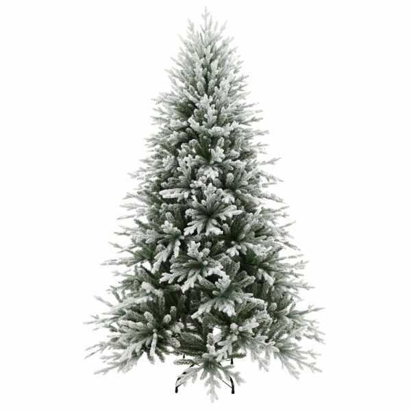 Brad Artificial Nins de Craciun cu Ramuri Inghetate, 240 cm, 4 Sectiuni, Polietilena si PVC, Suport Metalic, Verde cu Alb