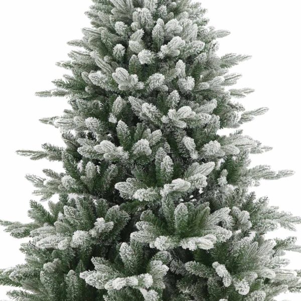 Brad Artificial de Craciun cu Aspect de Zapada si Ramuri Inghetate, 180 cm, 2 Parti, PVC, Suport Metalic, Verde cu Alb