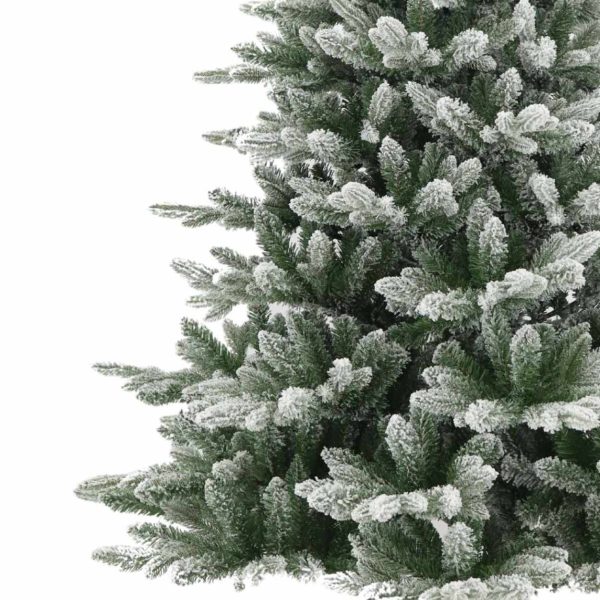 Brad Artificial de Craciun cu Aspect de Zapada si Ramuri Inghetate, 180 cm, 2 Parti, PVC, Suport Metalic, Verde cu Alb