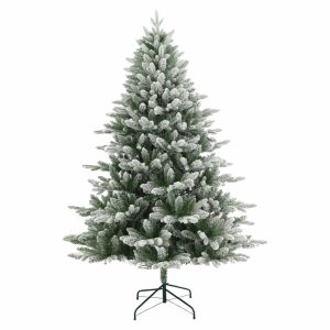 Brad Artificial de Craciun cu Aspect de Zapada si Ramuri Inghetate, 210 cm, 3 Parti, PVC, Suport Metalic, Verde cu Alb