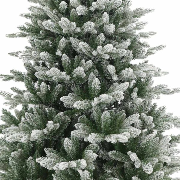 Brad Artificial de Craciun cu Aspect de Zapada si Ramuri Inghetate, 210 cm, 3 Parti, PVC, Suport Metalic, Verde cu Alb
