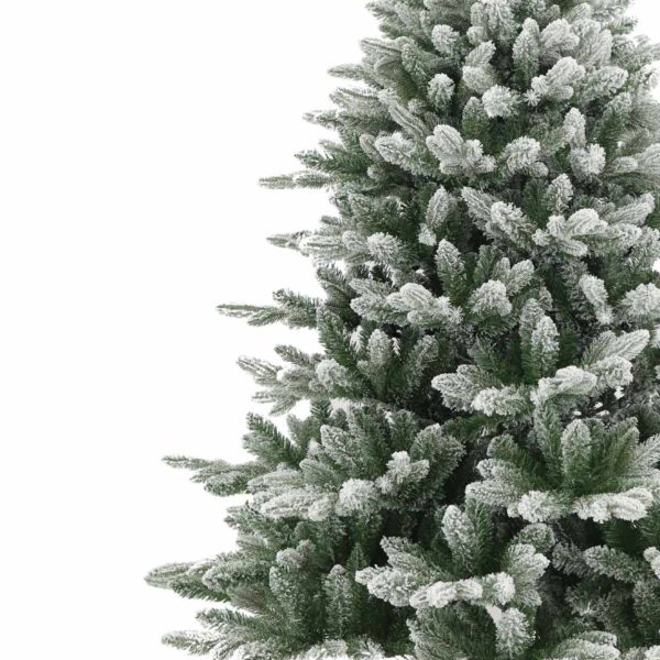 Brad Artificial de Craciun cu Aspect de Zapada si Ramuri Inghetate, 210 cm, 3 Parti, PVC, Suport Metalic, Verde cu Alb