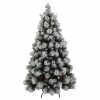 Brad Artificial Nins de Craciun cu Conuri si Fructe Rosii, 180 cm, 2 Sectiuni, PVC, Suport Metalic, Verde cu Alb