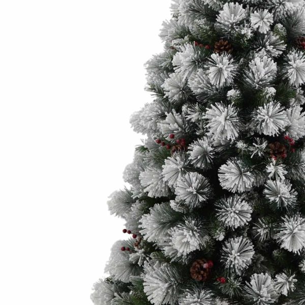 Brad Artificial Nins de Craciun cu Conuri si Fructe Rosii, 180 cm, 2 Sectiuni, PVC, Suport Metalic, Verde cu Alb