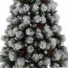Brad Artificial Nins de Craciun cu Conuri si Fructe Rosii, 180 cm, 2 Sectiuni, PVC, Suport Metalic, Verde cu Alb