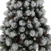 Brad Artificial Nins de Craciun cu Conuri si Fructe Rosii, 210 cm, 3 Sectiuni, PVC, Suport Metalic, Verde cu Alb