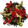 Brad Artificial Pliabil de Craciun Decorat cu Globuri, Funde, Flori si Panglici, 180 cm, Diametru 60 cm, Verde cu Rosu si Auriu