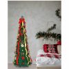 Brad Artificial Pliabil de Craciun Decorat cu Globuri, Funde, Flori si Panglici, 180 cm, Diametru 60 cm, Verde cu Rosu si Auriu