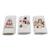 Set Prosoape Bucatarie Craciun, 3 Bucati, 30 x 50 cm, Bumbac 500 g/mp, Broderie Om de Zapada, Bufnita si Mesaj de Sarbatori, Alb