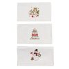 Set Prosoape Bucatarie Craciun, 3 Bucati, 30 x 50 cm, Bumbac 500 g/mp, Broderie Om de Zapada, Bufnita si Mesaj de Sarbatori, Alb