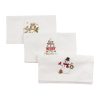 Set Prosoape Bucatarie Craciun, 3 Bucati, 30 x 50 cm, Bumbac 500 g/mp, Broderie Om de Zapada, Bufnita si Mesaj de Sarbatori, Alb