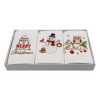 Set Prosoape Bucatarie Craciun, 3 Bucati, 30 x 50 cm, Bumbac 500 g/mp, Broderie Om de Zapada, Bufnita si Mesaj de Sarbatori, Alb