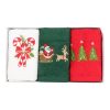 Set Prosoape Bucatarie Craciun, 3 Bucati, 30 x 50 cm, Bumbac 500 g/mp, Broderie Mos Craciun, Brazi si Acadele, Multicolor