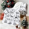 Patura Pat Craciun, 180 x 200 cm, Fata Micro Flanel 220 g/mp, Spate Sherpa 180 g/mp, Model Reni si Fulgi de Zapada, Alb cu Gri